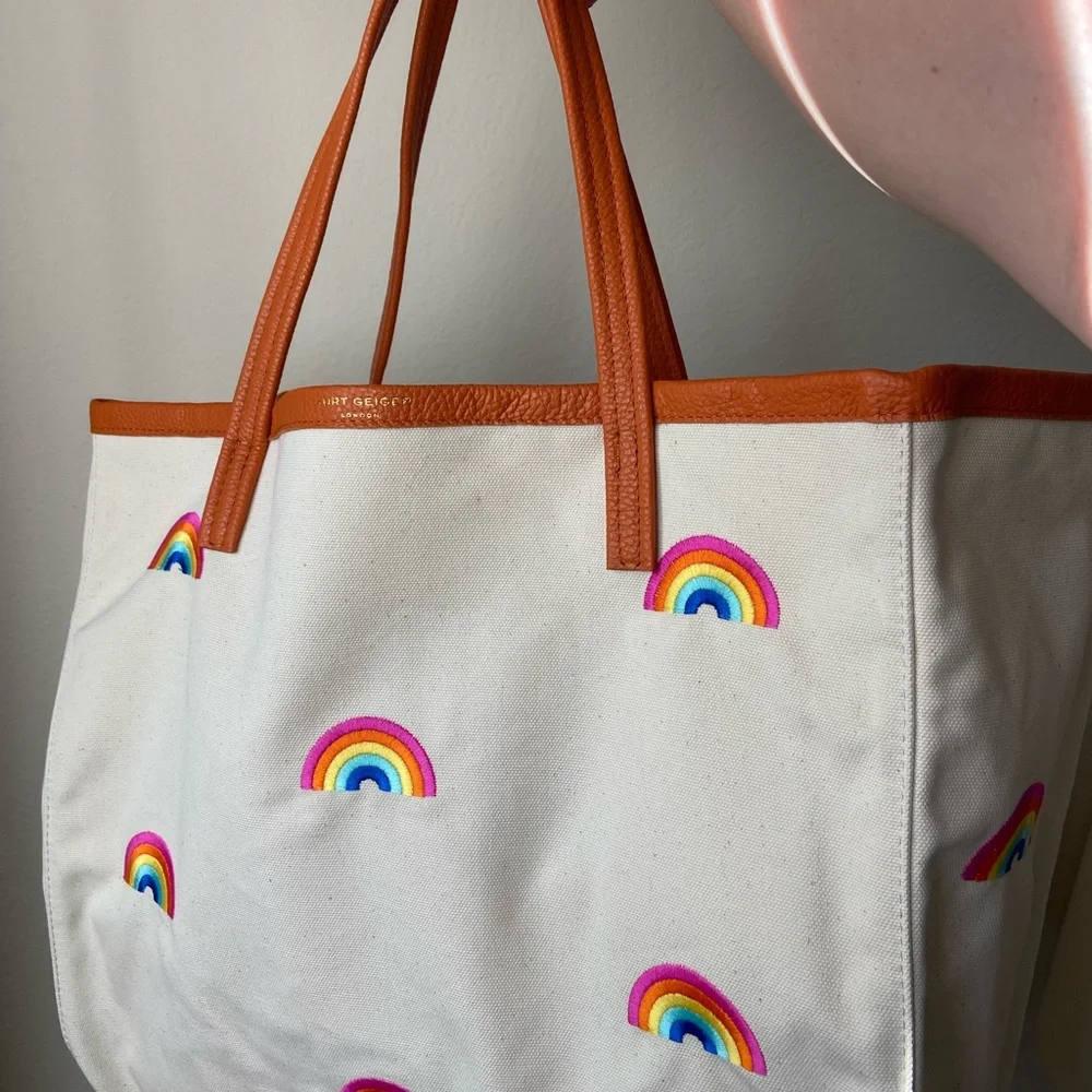 Kurt Geiger london rainbow print large cotton tote, new